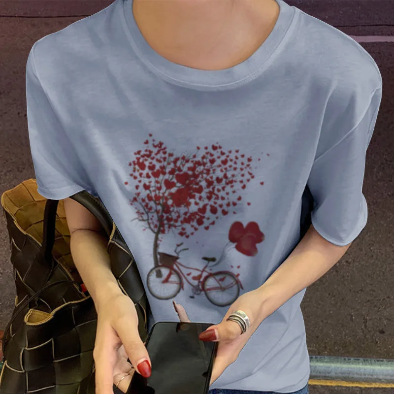 

YB55 Casual Summer Women T Shirts Streetwear Cute Top Clothes Funny Print Short Sleeve O-neck Graphic Designer T Shirts Women