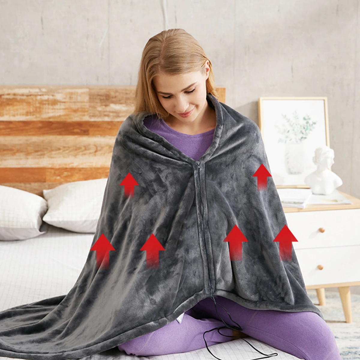 

USB Heated Shawl 59 x 33.5 Inch Soft Flannel Adjustable Heated Wrap Blanket with 3 Heating Levels and 8 Heated Areas Wearable