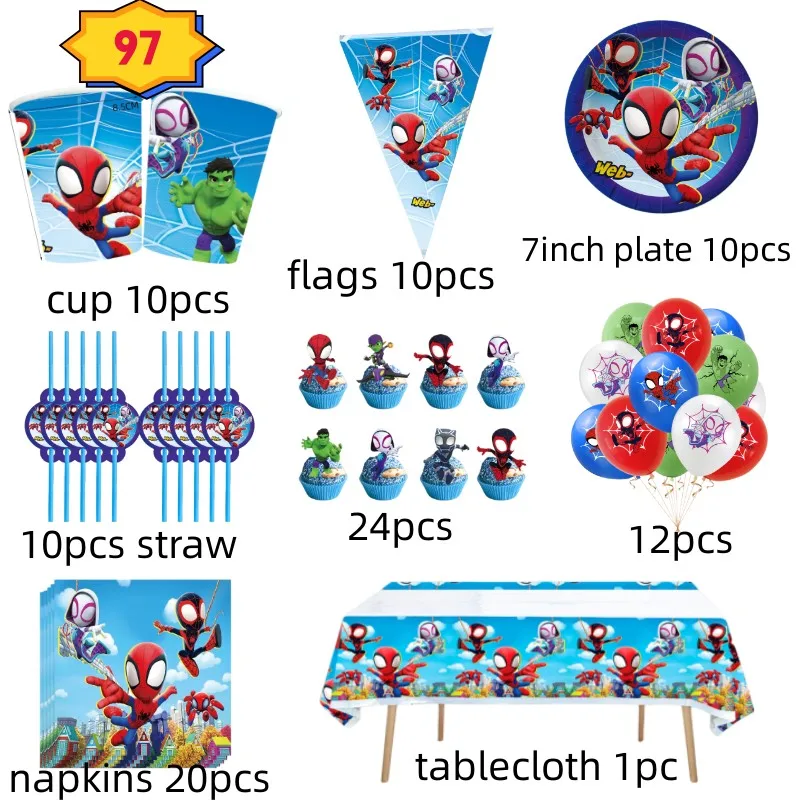 Spiderman Boys Birthday Party Decorations Sets Cups Plates Tablecloth Banner Baby Shower Paper Disposable Tableware Supplies