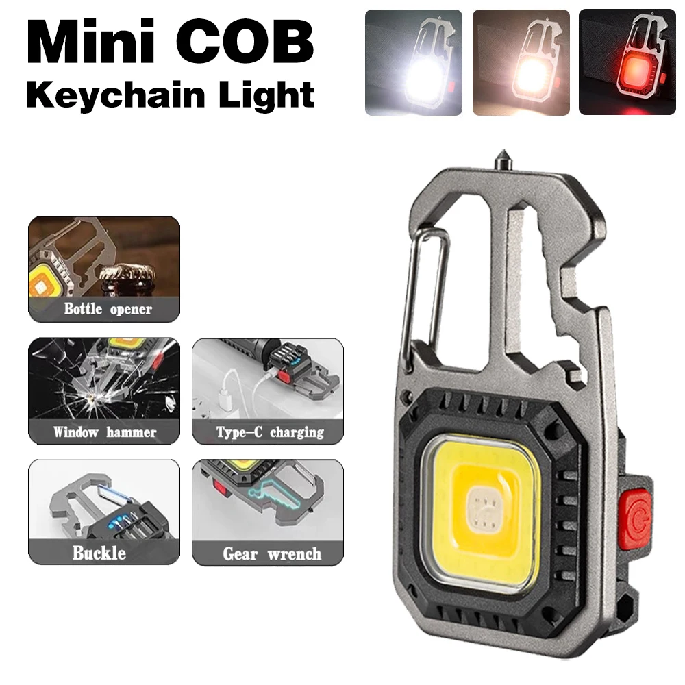 

LED Keychain Flashlight Pocket Emergency Light Torch USB Rechargeable Work Light with Screwdriver Magnet
