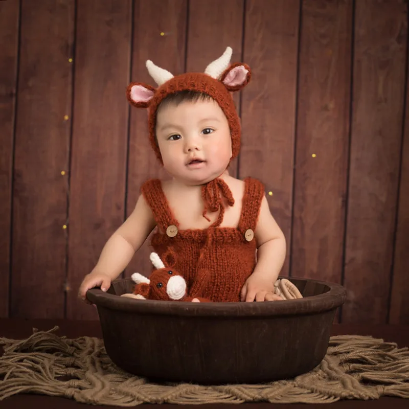 

Baby Child Photography Knitted Clothes Studio Cow Shaped Children's Clothing Full Moon Baby Hundred Days Photography Clothing