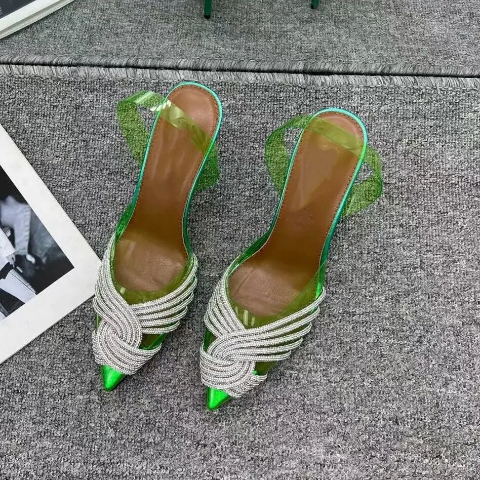 

Doris Fanny 2022 Latest Styles Plus Size Women's Shoes Stiletto Sandals Pointed toe White Rhinestones Luxury Bridal Fashion