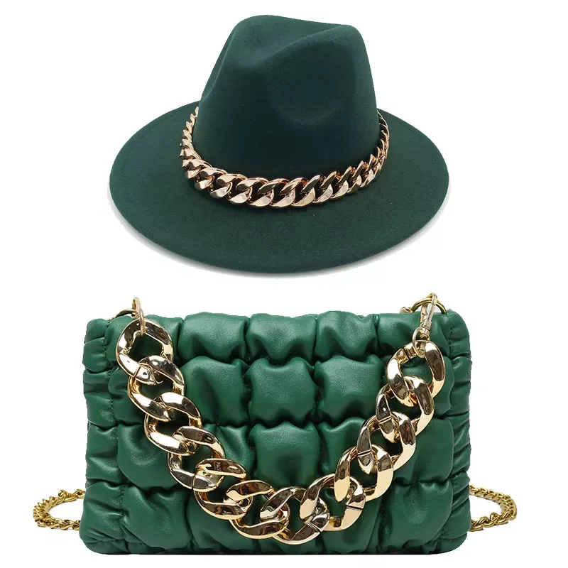 Fedora hat  chain accessories fashion (bag + hat) unisex hat 2021 latest chain two-piece set шапка женская