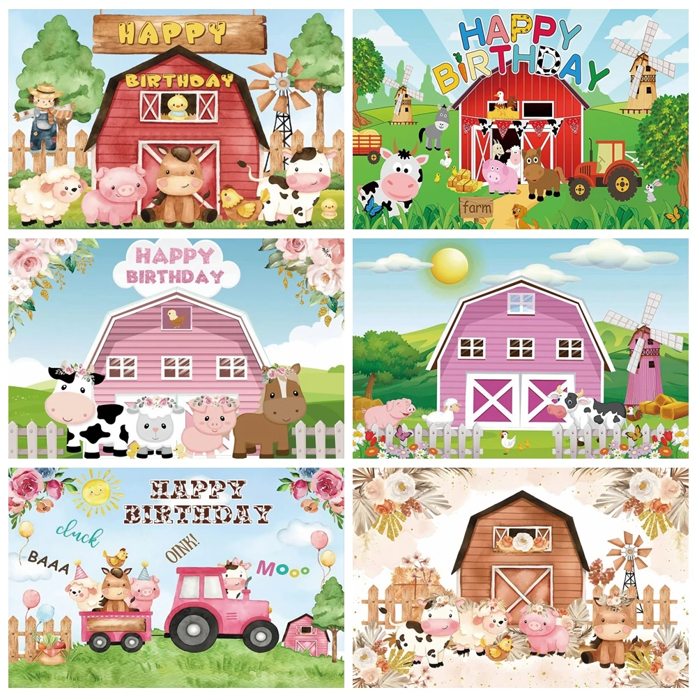

Cartoon Sunshine Farm Animals Theme Photography Backdrop Baby Birthday Party Decor Photographic Background For Photo Studio