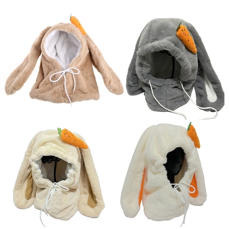 

2 in1 Cute Carrot Windproof Hood Balaclavas Long Rabbit Ears Plush Lei Feng Hat for Halloween Xmas New Year Thanksgiving