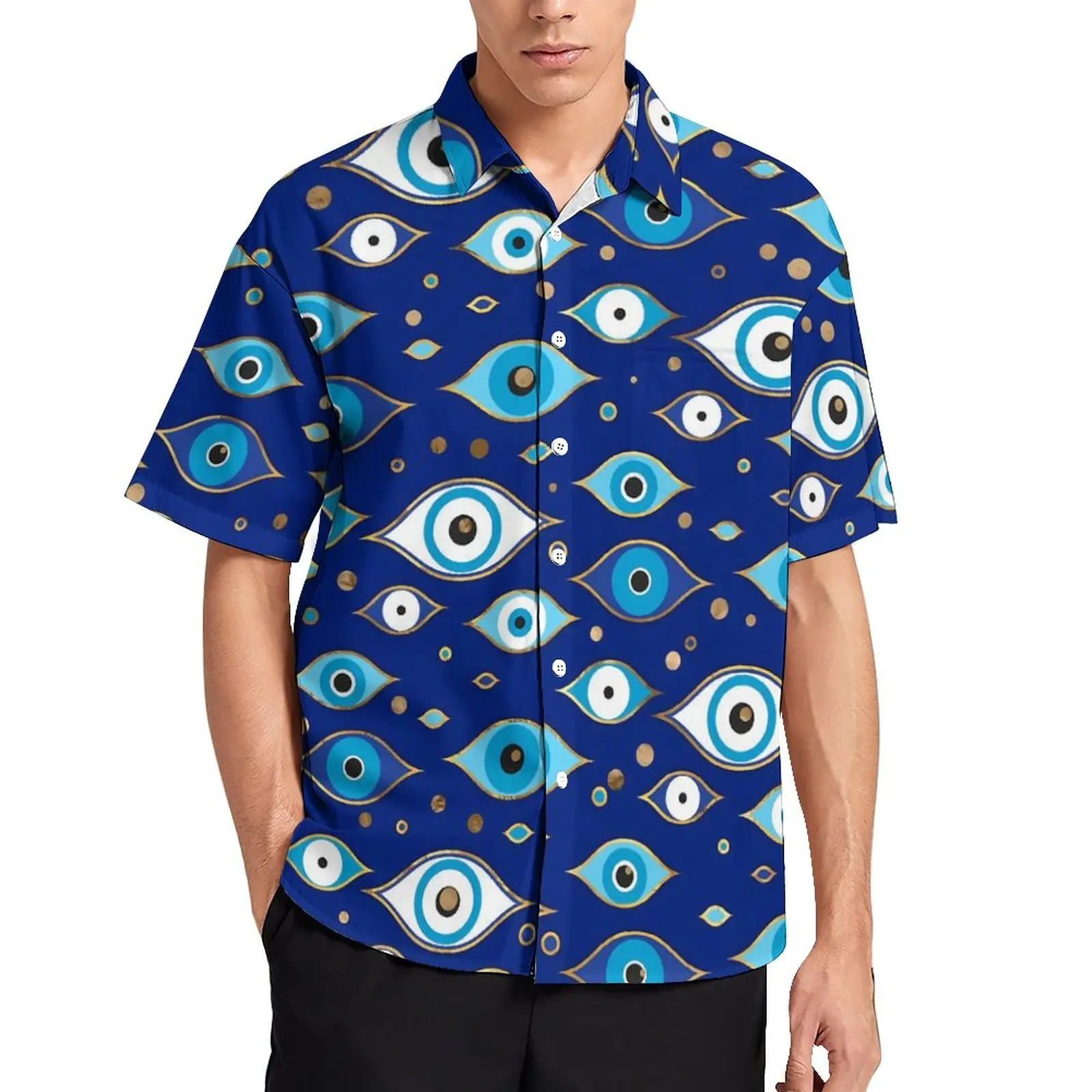 

Retro Evil Eye Casual Shirt Greek Mati Mataki Beach Loose Shirt Hawaii Retro Blouses Short Sleeve Custom Oversize Clothing