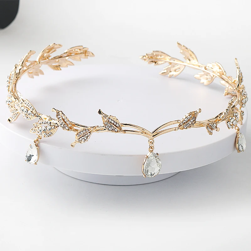 

Luxury Crystal Crown Bridal Hair Accessories Wedding Rhinestone Waterdrop Leaf Tiara Crown Headband Frontlet Brides Hair Jewelry