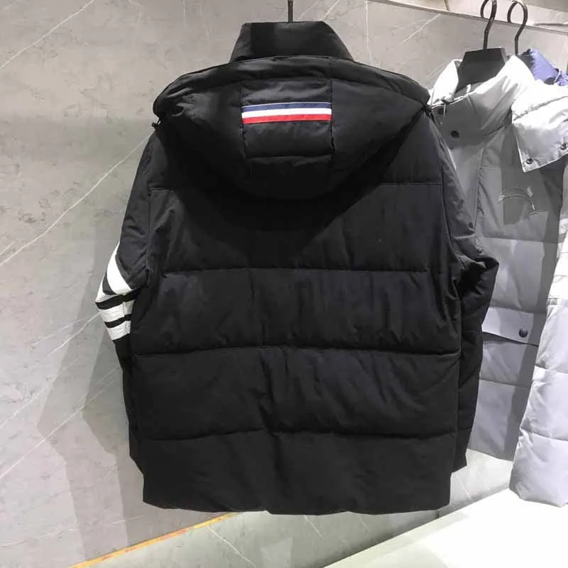 New TB Men's Down Coat Original Striped Design Fashion Brand Down Jacket High Quality Famous Tops Men Solid Puffer Winter Coats