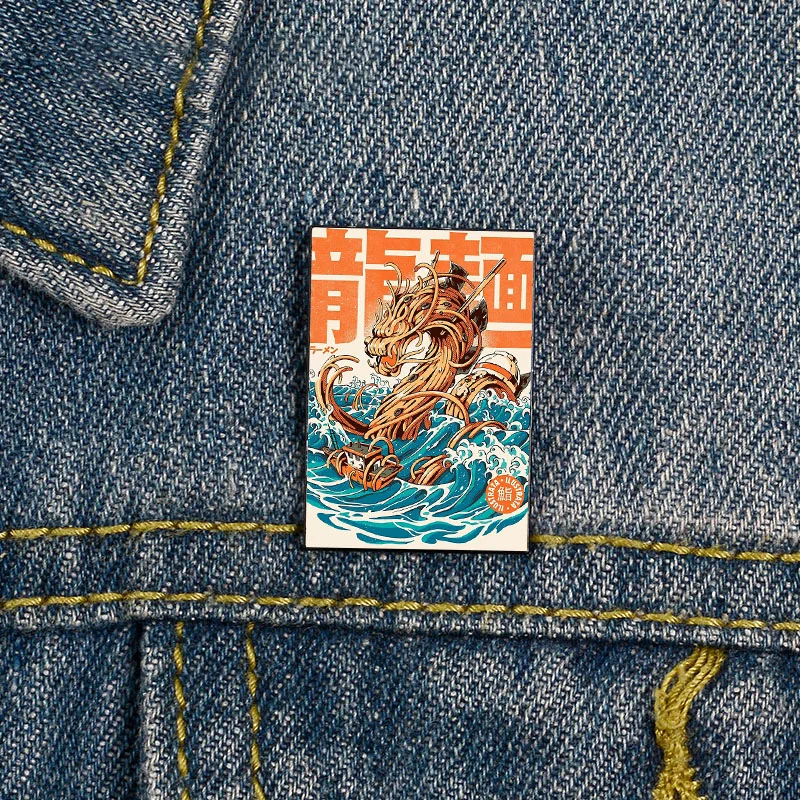 

Fashion Great Ramen Dragon off Kanagawa Funny vintage Brooches Shirt Lapel teacher Bag Cute Badge Cartoon pins for Lover Girl