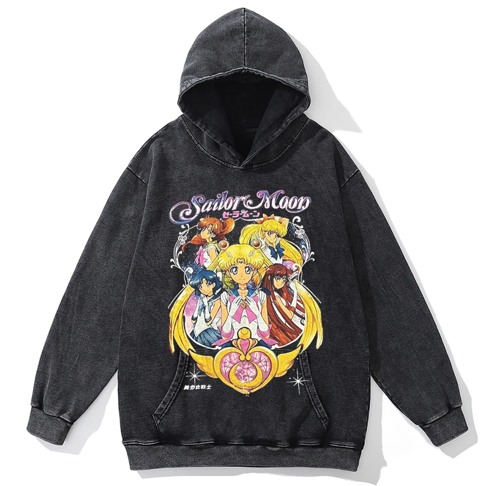 

Autumn Harajuku Cotton Vintage Hoodie Women Men's Sailor Moon Graphic Printed Hoodie Streetwear Hooded Pullover Anime Sweatshirt