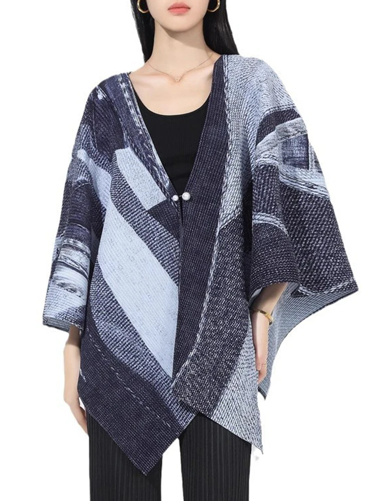 LANMREM повседневное плиссированное пальто для женщин с v-образным вырезом и цветным