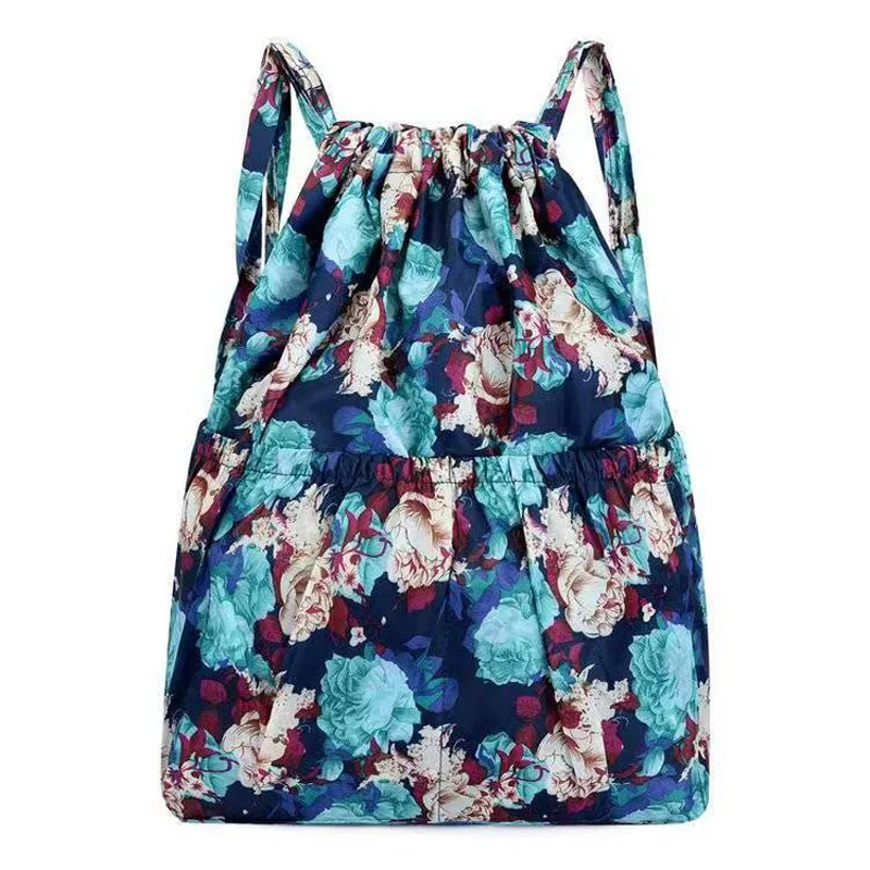 

Ladies Large Capacity Printed Outdoor Drawstring Backpack Nylon Wear Resistant Vertical Square Backpack