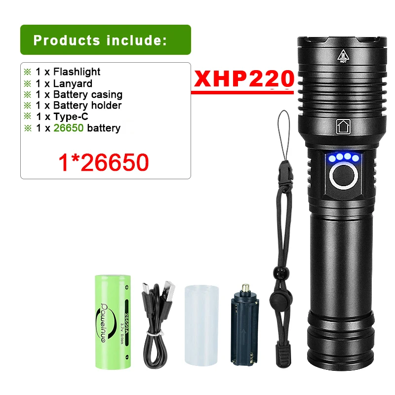 

Суперяркий перезаряжаемый фонарь XHP220 для охоты