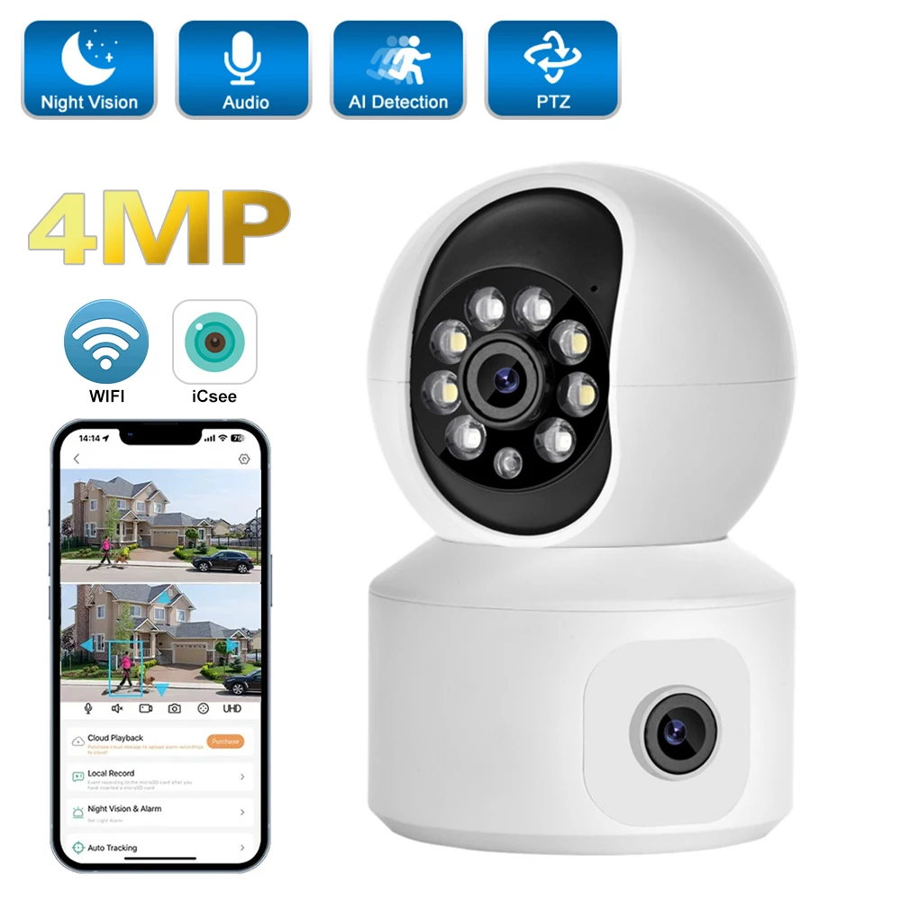 

4MP PTZ WIFI Camera Indoor Two-way Audio Baby Pet Monitor Video Record Smart Home CCTV Security Surveillance Cameras ICSEE APP