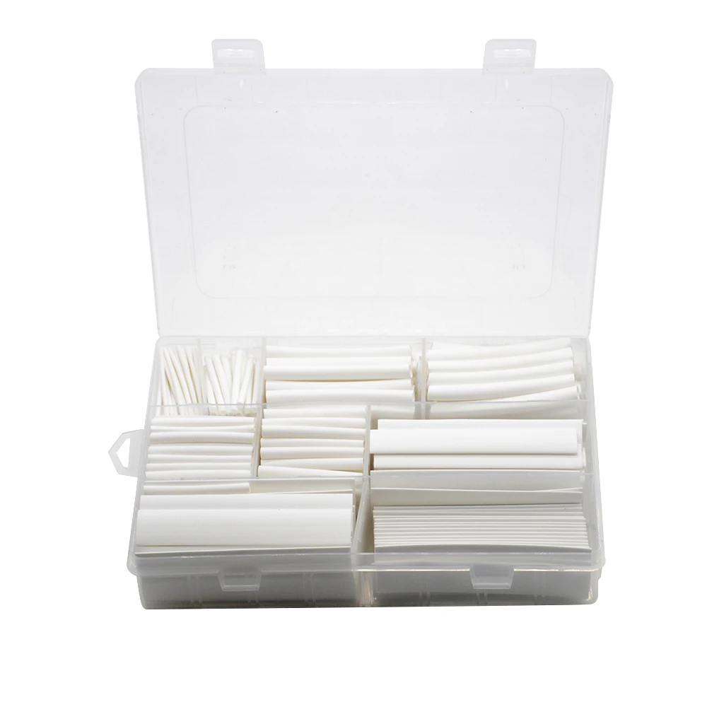 

385 pcs/set White 9 Sizes Assorted 2:1 Flame-retardant Boxed Heat Shrink Tubing Kit MPa 600V