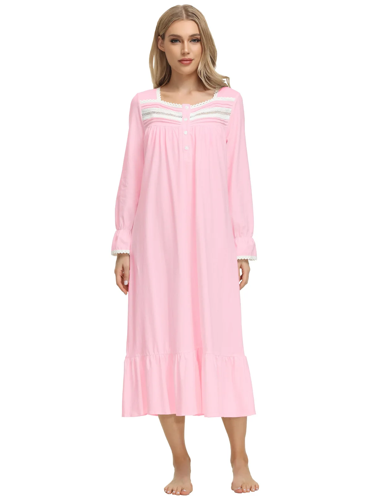 Amazon 2023 Spring and Summer Lace Women's Clothing New Cotton Home Service Long-sleeved Swing Dress Pajamas