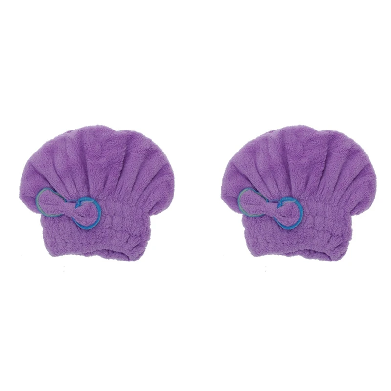

2X Useful Minifiber Dry Hair Hat Quickly Dry Hair Rolled Towel Cap (Purple)