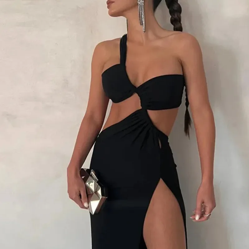 Женское асимметричное платье без рукавов однотонное модное с разрезом Новинка