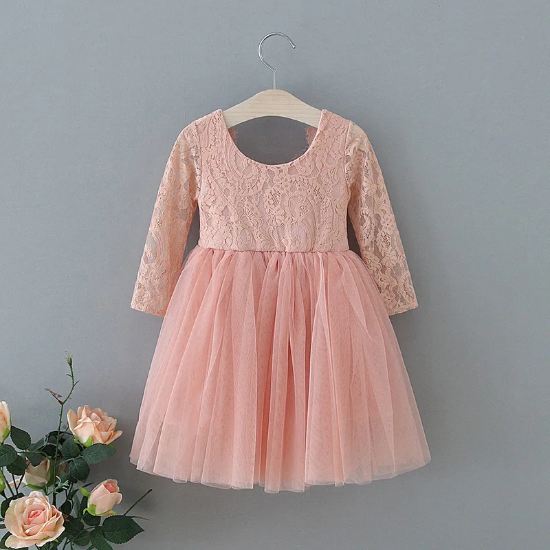 

Шифоновое кружевное платье с длинными рукавами для девочек