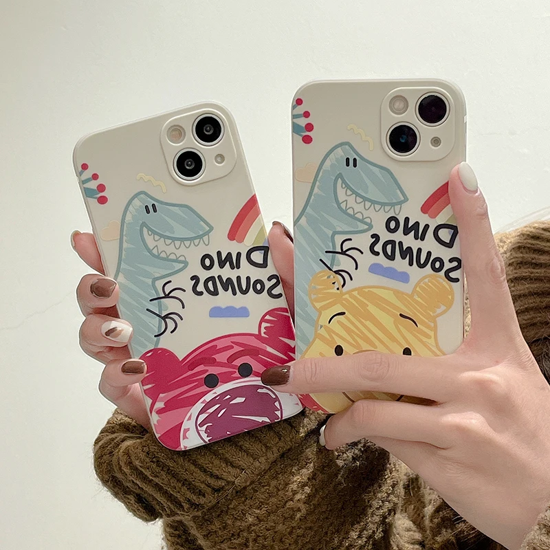 

Disney Graffiti Winnie the Pooh Lotso Dinosaur Phone Case For iPhone 13 11 12 Pro Max Mini XS XR X 8 7 Plus SE Back Cover