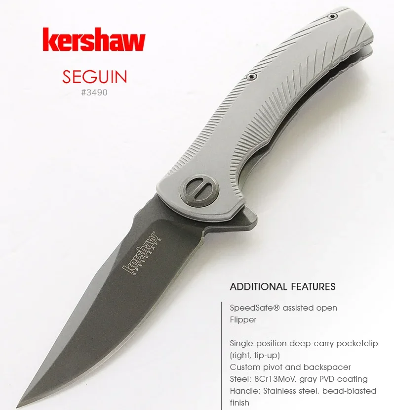 

Tactical Kershaw 3490 Les George Seguin Pocket Folding Knife 8cr13mov Blade Stainless Steel Handle Outdoor Camping Hunting Tool
