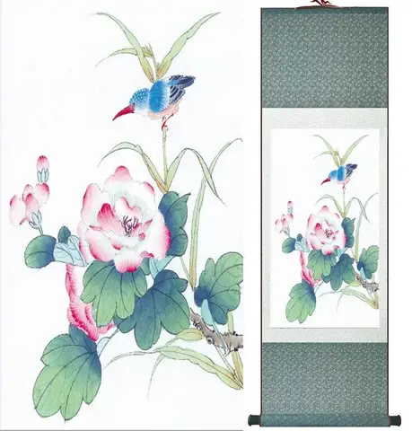 Китайская чернильная живопись, Традиционная картина с птицами и цветами, Весенняя чернильная картина, шелковый свиток, птицы и цветочная живопись