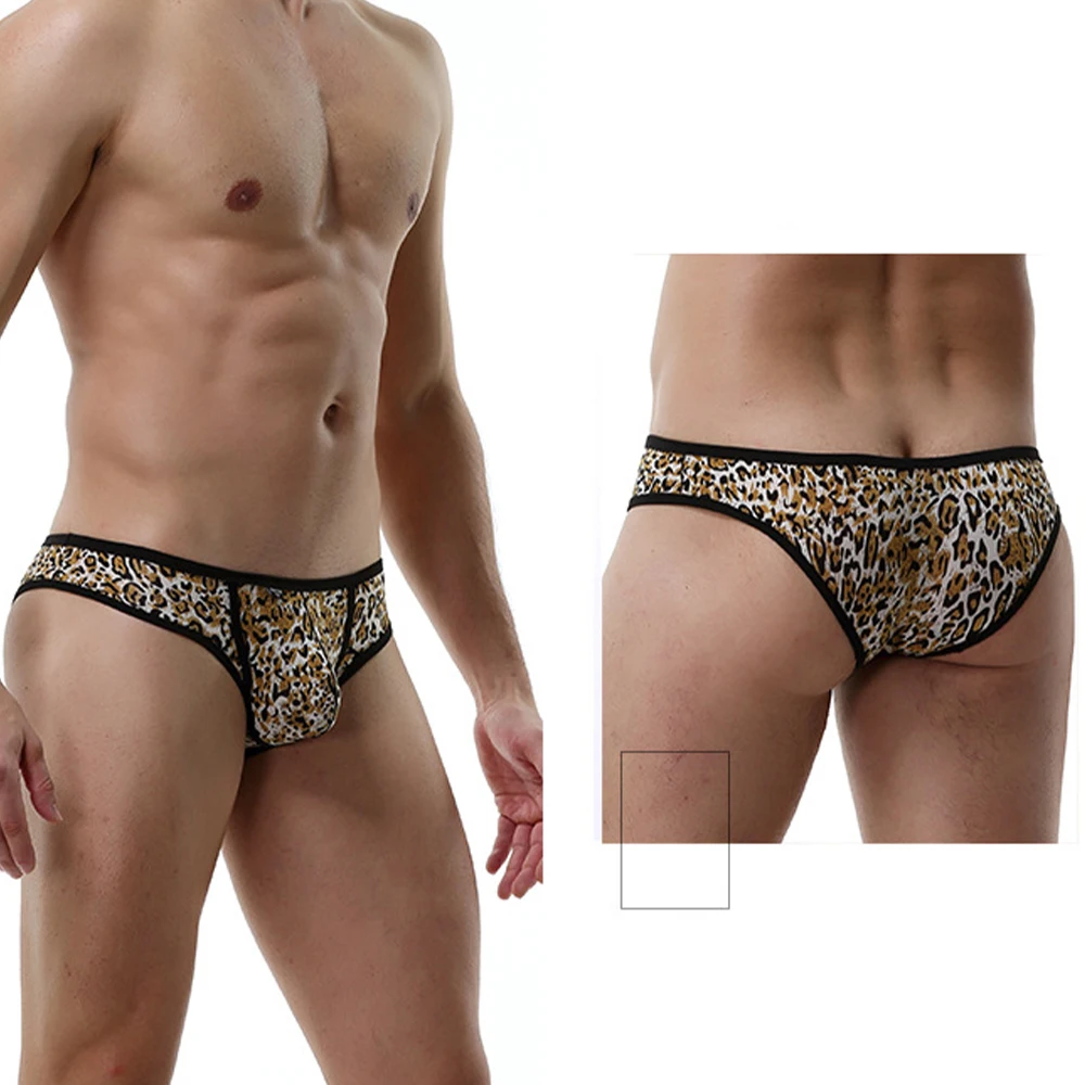 

Трусы-брифы Мужские с низкой посадкой, модные пикантные Трусы с мешочком, нижнее белье для геев, классические Трусы с леопардовым принтом