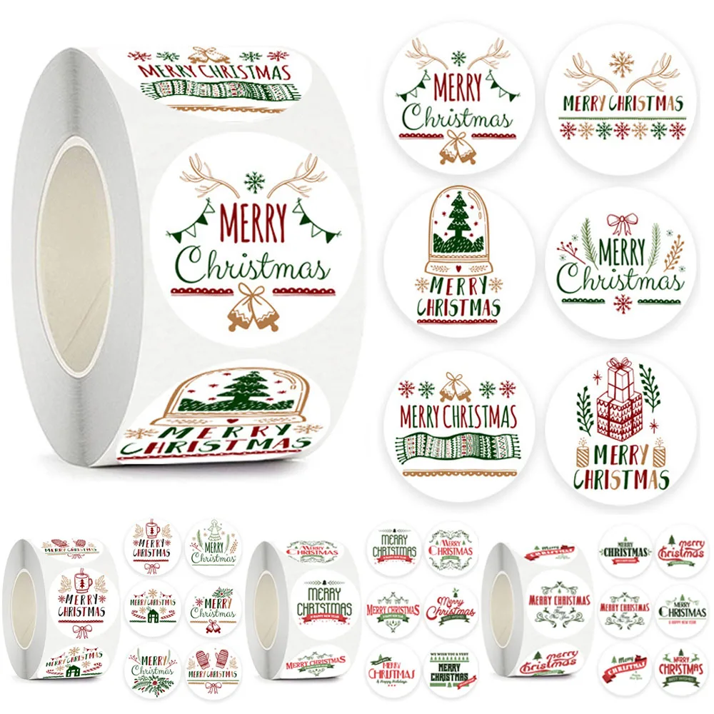 

500pcs Merry Christmas Gift Decorative Stickers 1 Inch Round Thank You Labels Handmade Candy Biscuits Package Christmas Sticker