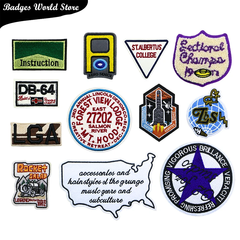 

Round Star Car Rocket Us Map Earth Rugby Shield Icon Embroidery Applique Patches For Clothing DIY Iron on Badges on the Backpack