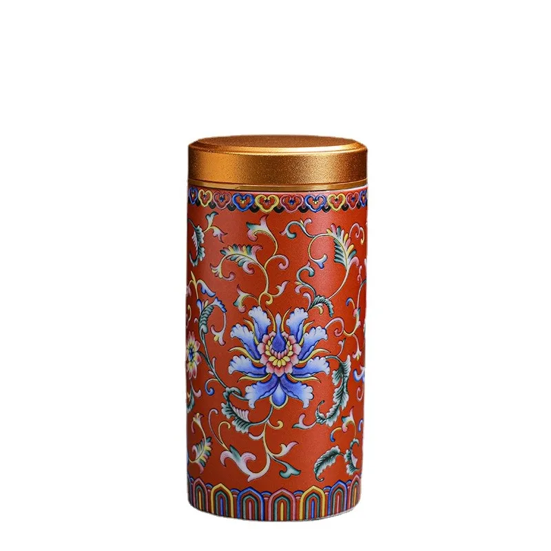 

Enamel Colored Tea Can Convenient Ceramic Sealed Can Tin Cap Household Mini Tea Can Travel Tea Set Storage Can