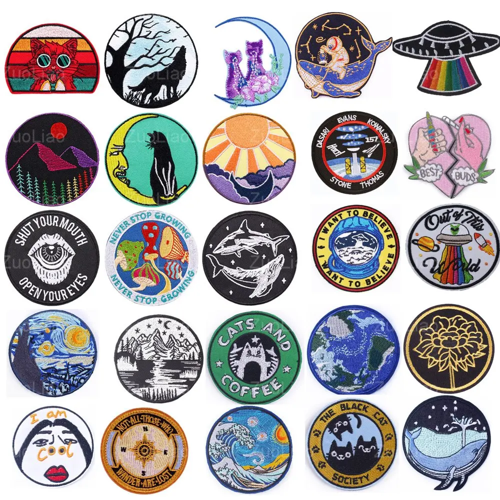

New Cartoon Ocean Starry Sky Badge Landscape Hook Patch 3D Embroidered Backpack Badge Jacket Patches for Clothing Iron on patch