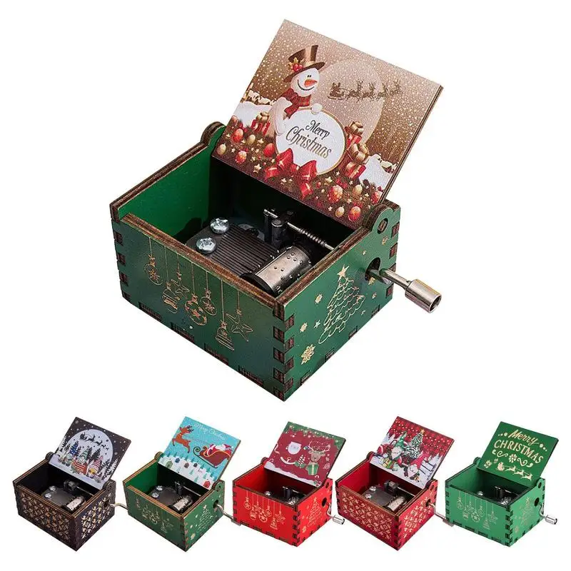 Carving Wooden Hand Music Box Santa Claus New Year Christmas Gift For Children Friend