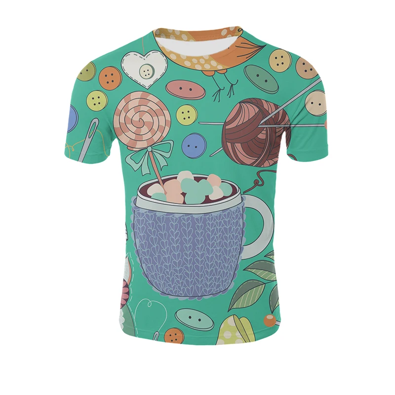 

2022 Summer Fashion 3D Printing College Geometric Food Pattern Men's T-Shirt Crew Neck Short Sleeve Casual T-Shirt Top
