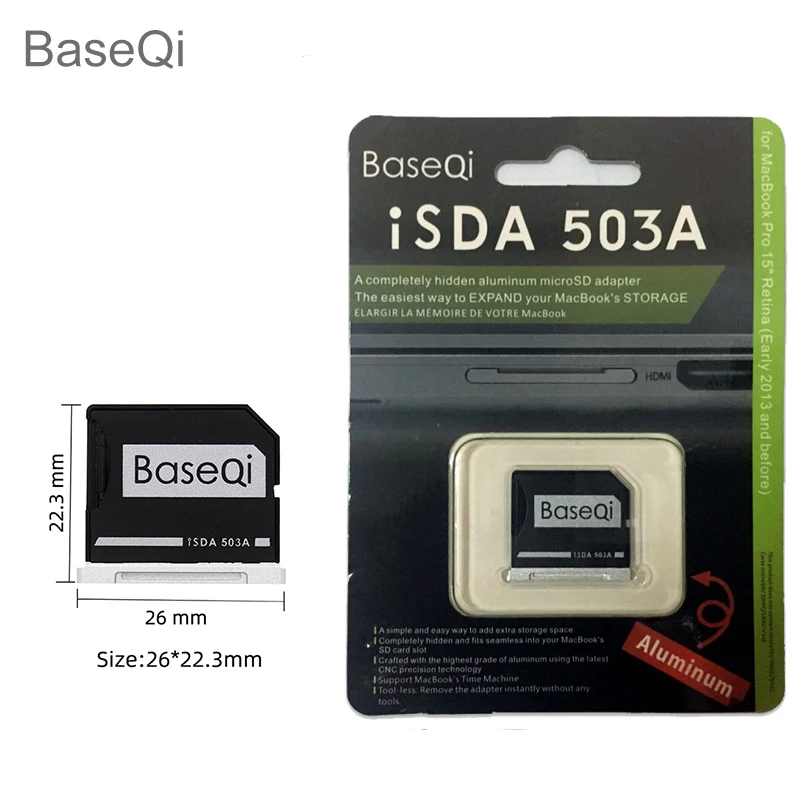 Фото Увеличение хранения BaseQi для MacBook Pro Retina 15 дюймов Year2012-Early2013 Бесшовный адаптер/алюминиевый адаптер для карт Micro SD №1