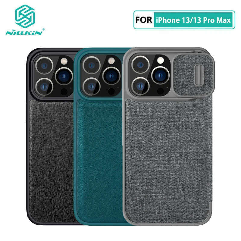 

For iPhone 13 Pro Case Nillkin Qin Card Pocket Wallet Bag Leather + Cloth Pattern Flip Cover for Apple iPhone13 Pro Max