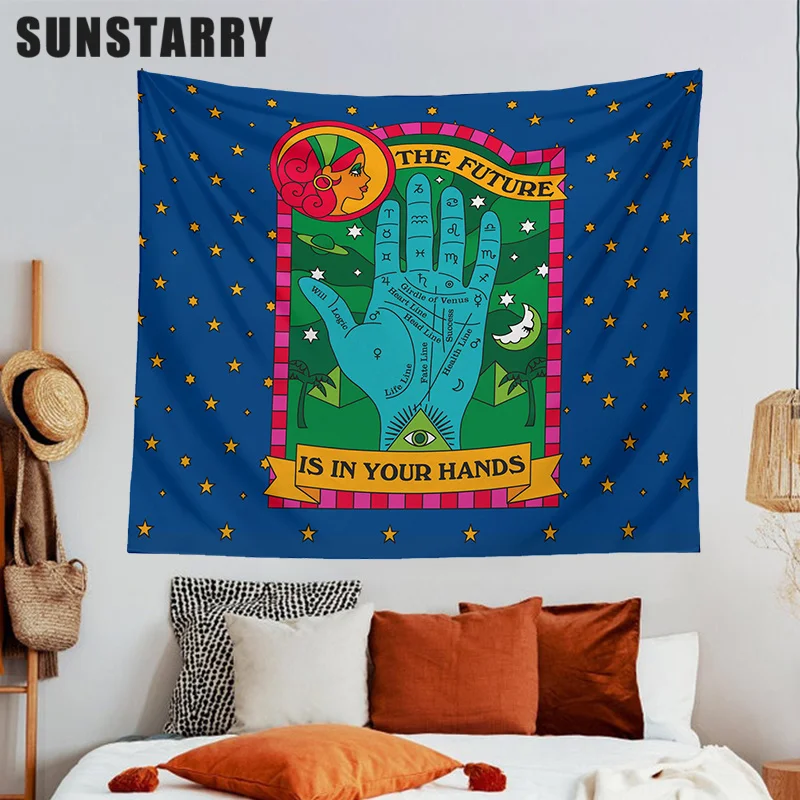 

Tarot Baphomet Tapestry Wall Hanging The Future Is In Your Hands Tapestries Poster Beach Mat Starry Sky Wall Decor Background