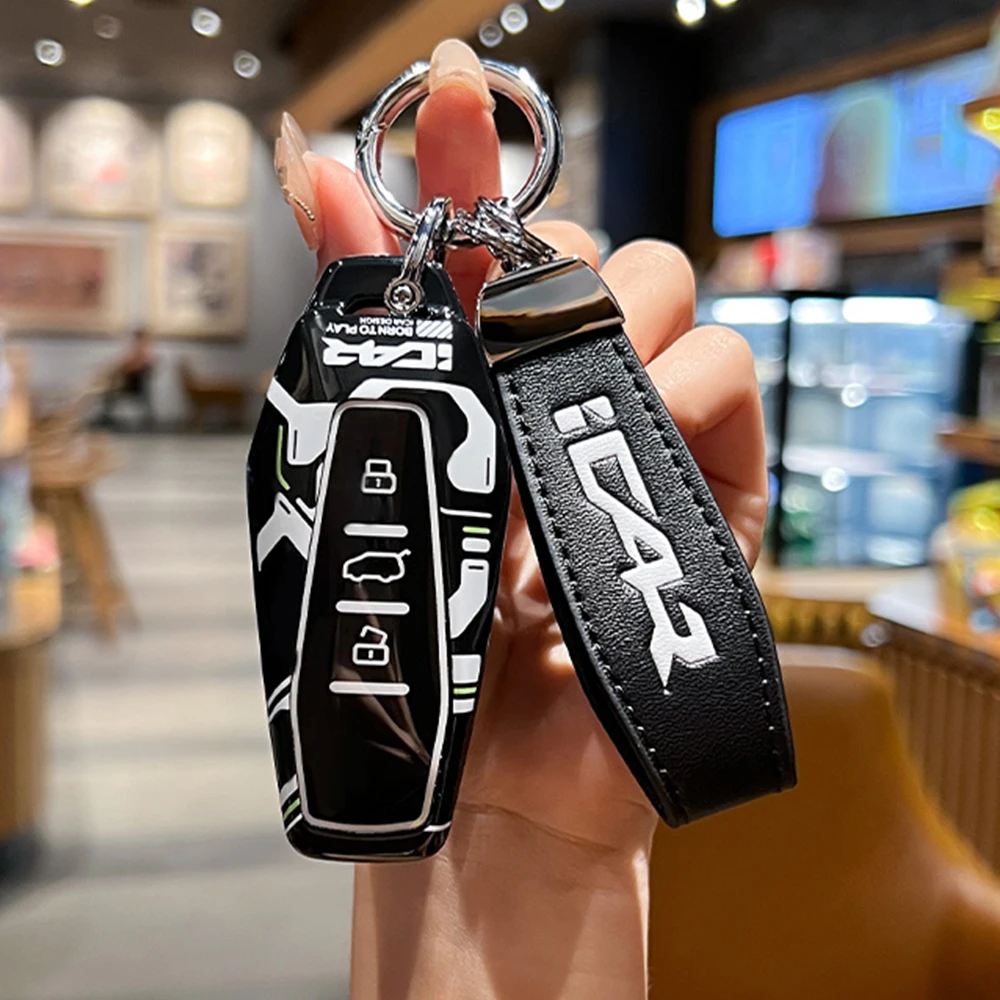 Фото Чехол для автомобильного ключа с 3 кнопками из ABS-пластика для Chery Icar 03, Icar03, AIQAR EQ7, EQ5, EQ3, JAECOO J6, J7, J8, брелок для ключей, аксессуары для интерьера автомобиля №5