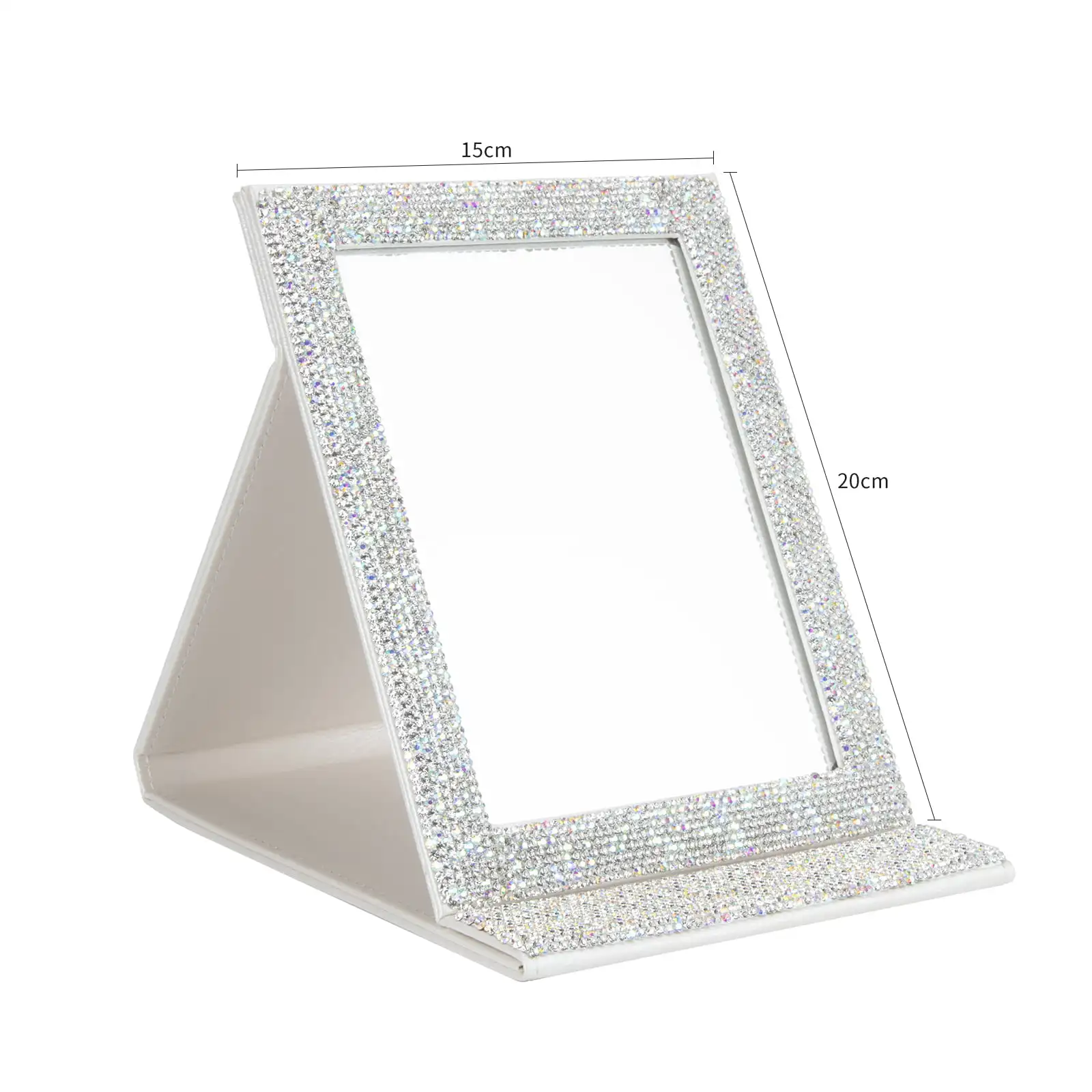 

Bling Rhinestone Folding Makeup Mirror Tabletop Desktop Vanity with Stand Portable Mirror for Bedroom Cosmetic Dresser(White)