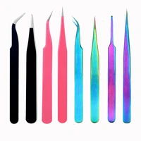 colored anti static tweezers straight and curved elbow nail art acrylic gel rhinestones picking tool eyelash diy nail tweezers