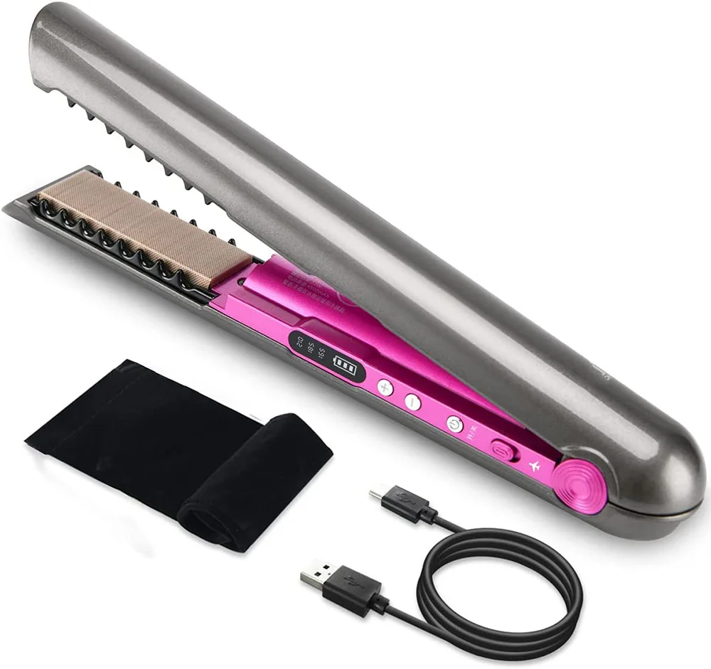 

Professional Hair Straightener Ceramic Flat Iron 2 In 1 Cordless Hair Straightener And Curler Rechargeable Wireless Straightener