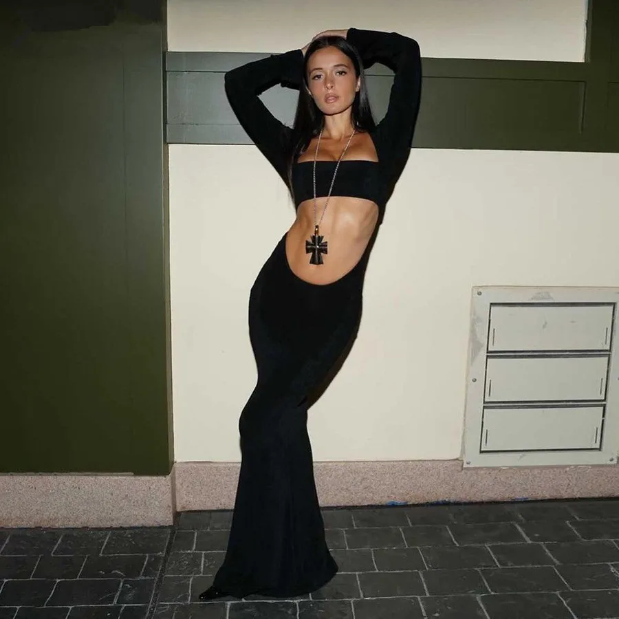 

Женское вечернее платье с вырезами Lairauiy, летнее облегающее платье с длинным рукавом и квадратным вырезом, универсальные коктейльные платья