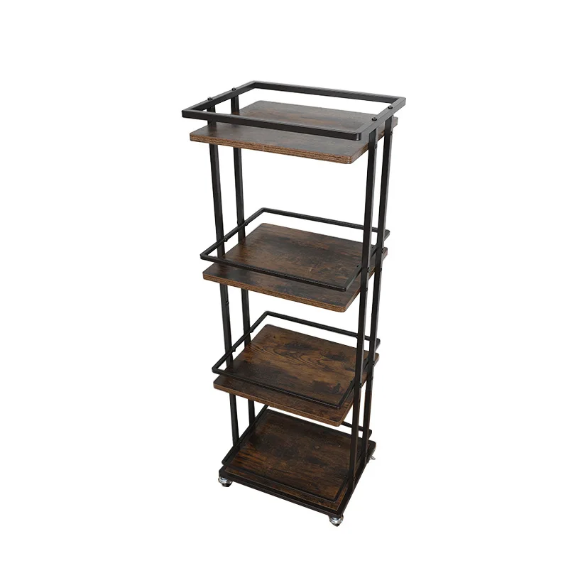 

2/3/4 Tier All Purpose Utility Cart Wood/Metal Industrial Kitchen Rolling Cart with Wheels for Living Room Bathroom Black/Brown