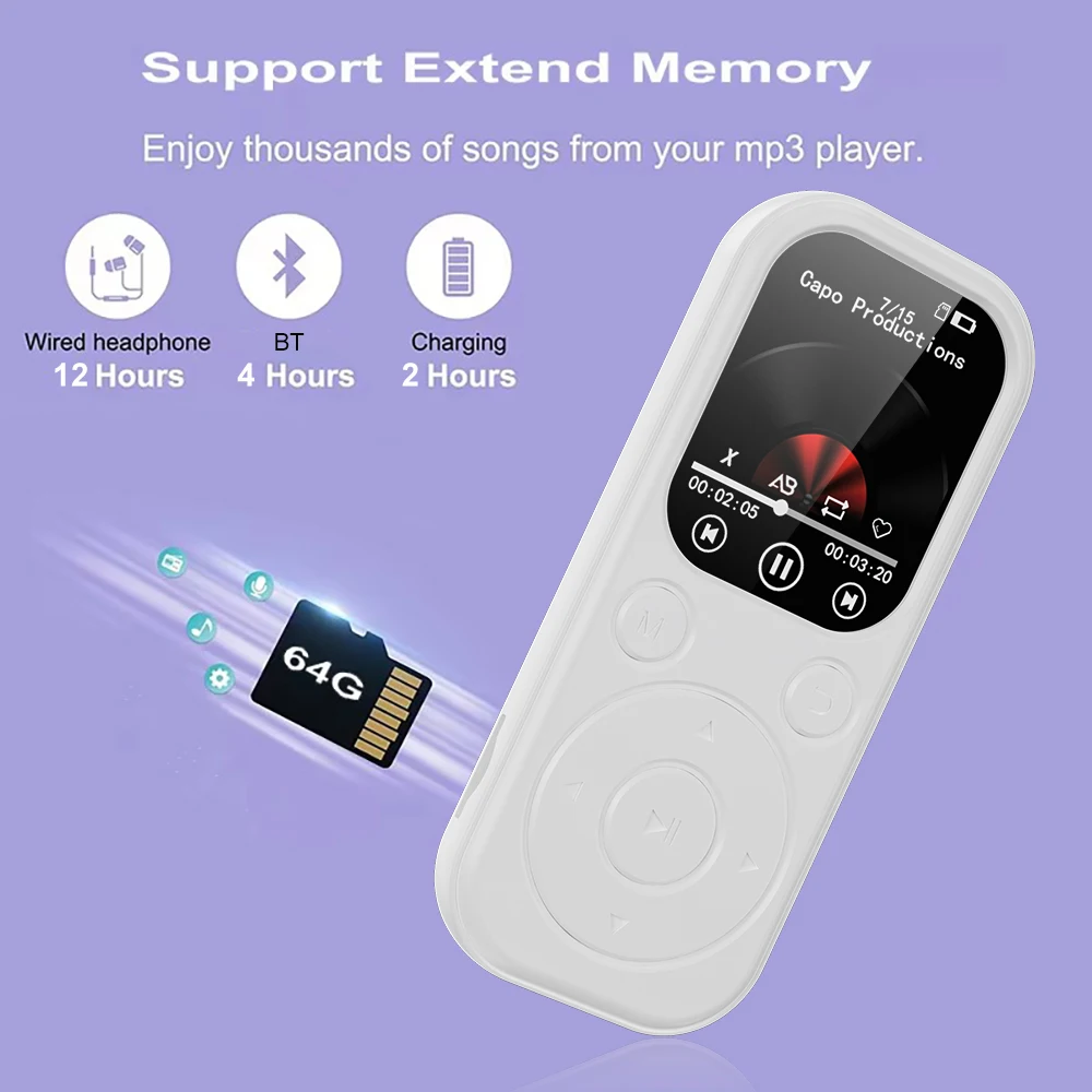 Фото Bluetooth 5,4 MP3-плеер 1,8-дюймовый экран Портативный музыкальный аудиоплеер Поддержка TF FM-радио Запись видео с изображением для гарнитур №4