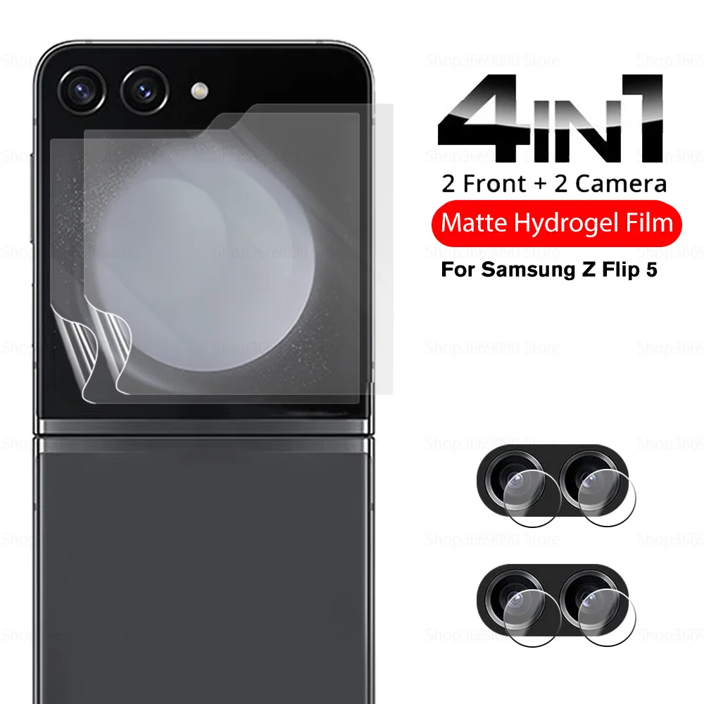 

4in1 Back Screen Protector Anti-Fingerprin Matte Hydrogel Film For Samsung Galaxy Z Flip5 ZFlip5 Flip zFlip 5 Camera Lens Glass