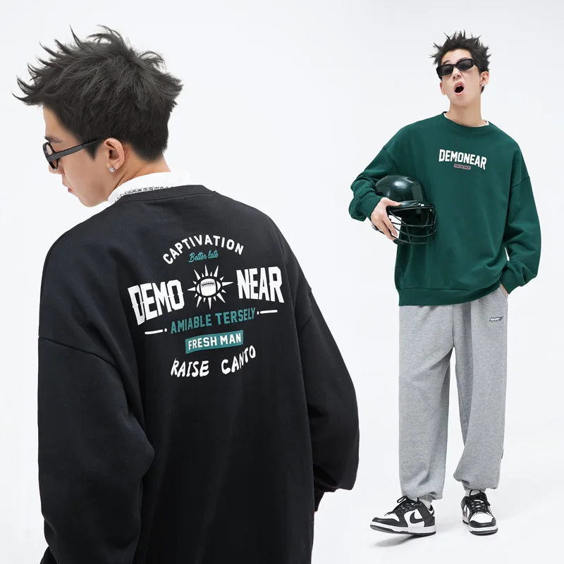 

Men's wear main push round neck hoodie men 2022 autumn new fashion brand vintage print loose coat