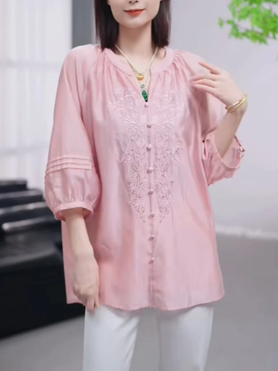 2024 летние новые модные темпераментные рубашки с v-образным вырезом женские в