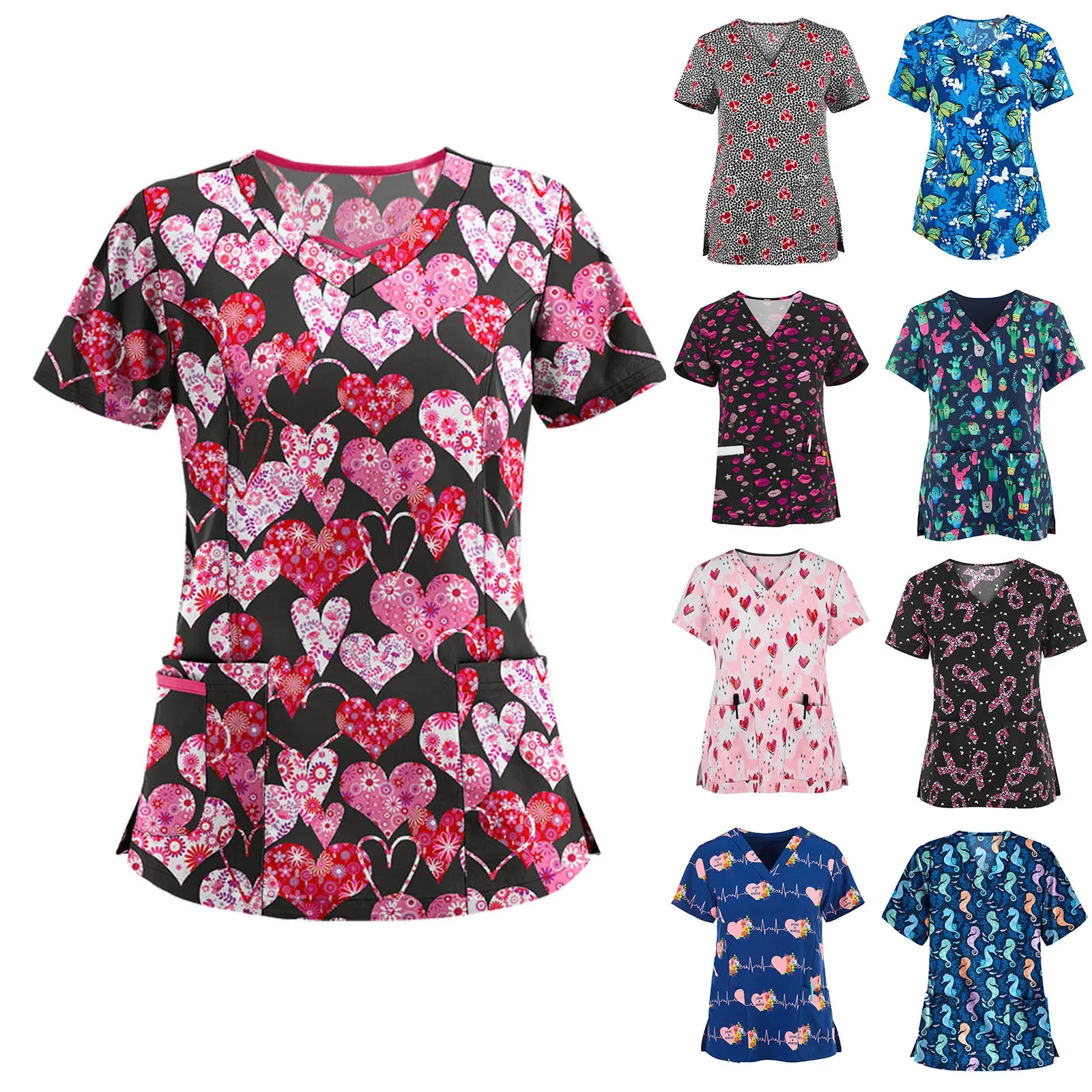

Uniforms Nurse Women Thin And Light Fabric Short Sleeve Medical Clothes Printed Nursing Casual Medical Uniforms For Summer Tops
