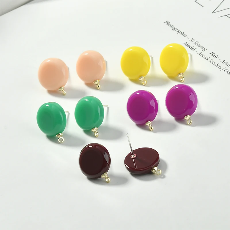 

925 Silver Needle Macaron Color All-match Acrylic Round Resin Ear Pin DIY Earrings Ornament Material Accessories 4pcs