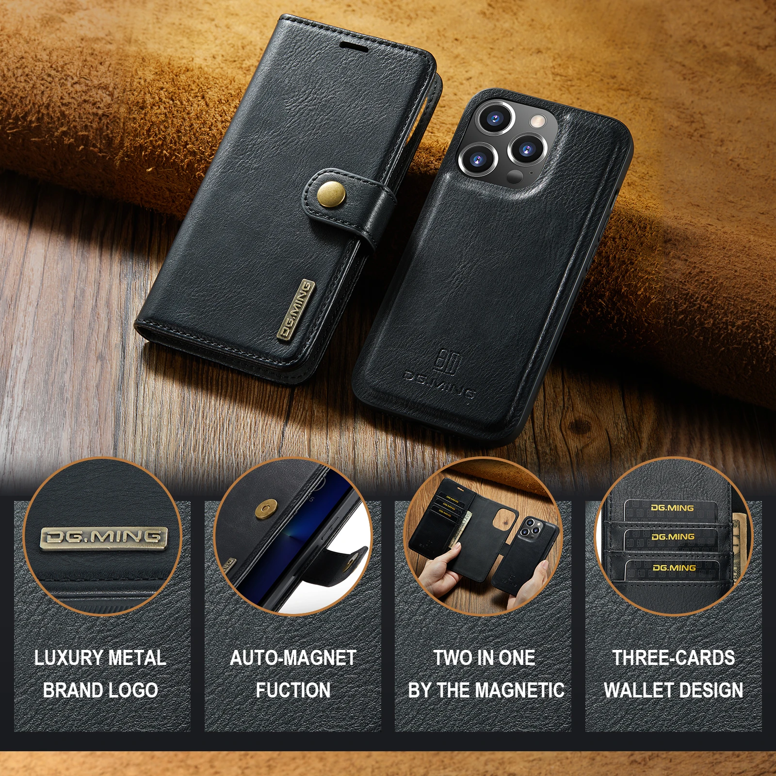 

Luxury Leather Wallet Phone Cases For iPhone 14 11 12 13 Pro Mini X XS Max XR 7 8 Plus Case Cash Card Pocket Removeable Cover