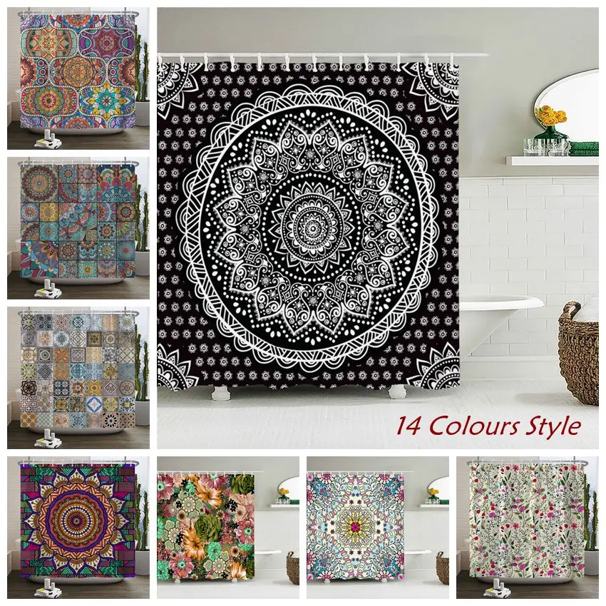 

Waterproof Shower Curtain Mildew Proof Durable Bathroom Screens With Hook Bohemian Flowers Bathtub Curtains Bathroom Accessories